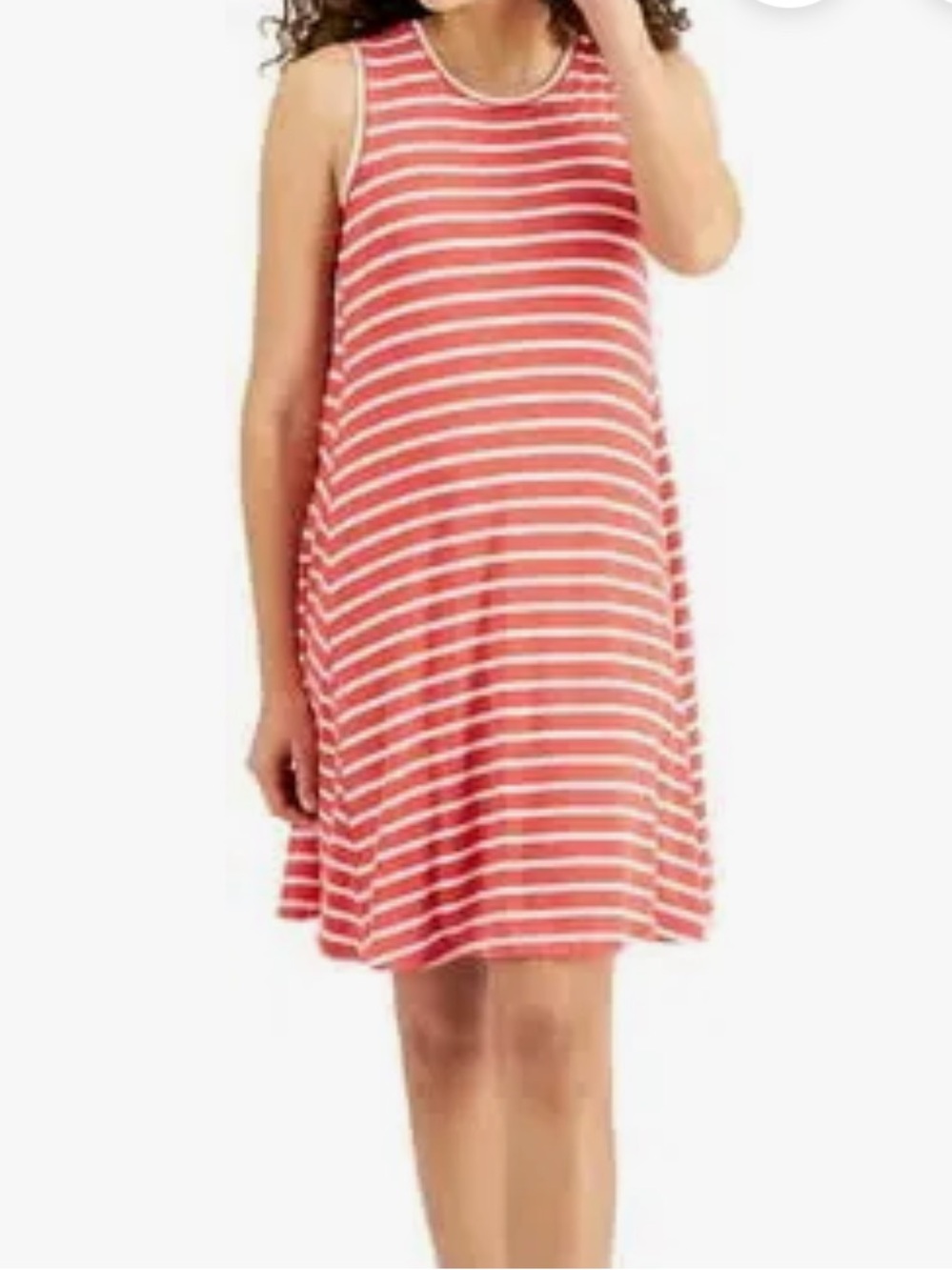 Style & Co. Coral and White Striped Sleeveless Midi Dress